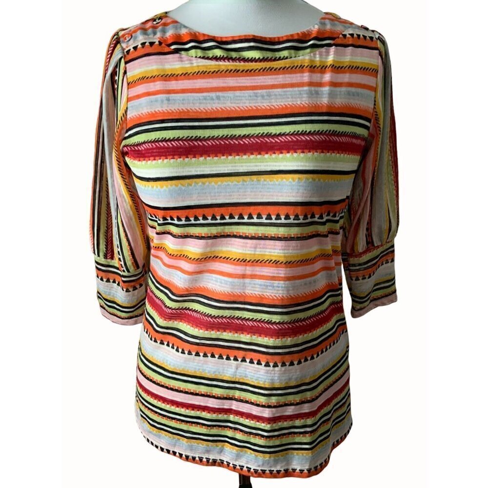 New Directions ladies petite quarter sleeve colorful stripes pullover top PM